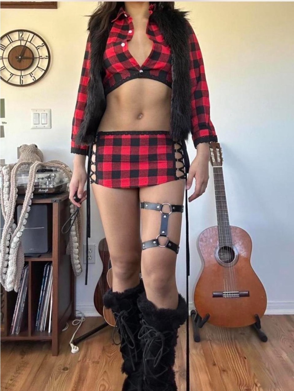 Handmade Big Bad Wolf Plaid Costume Set - XS/S Grunge Rave Festival Outfit